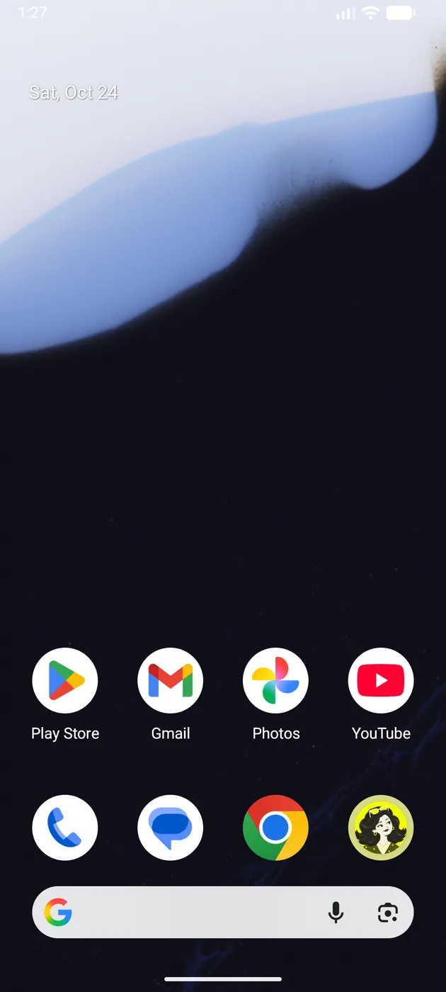 Pantalla de inicio de Android con el ícono de Aló Mamá